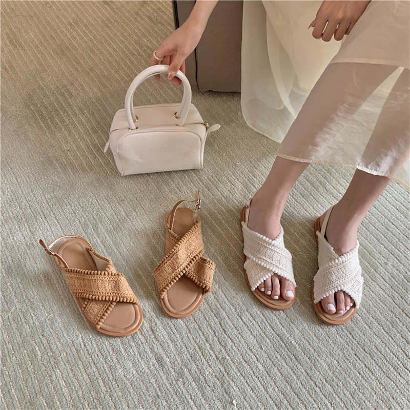 Flat 2025 New Style Bohemian Fairy Student Cross Strap Roman Sandals