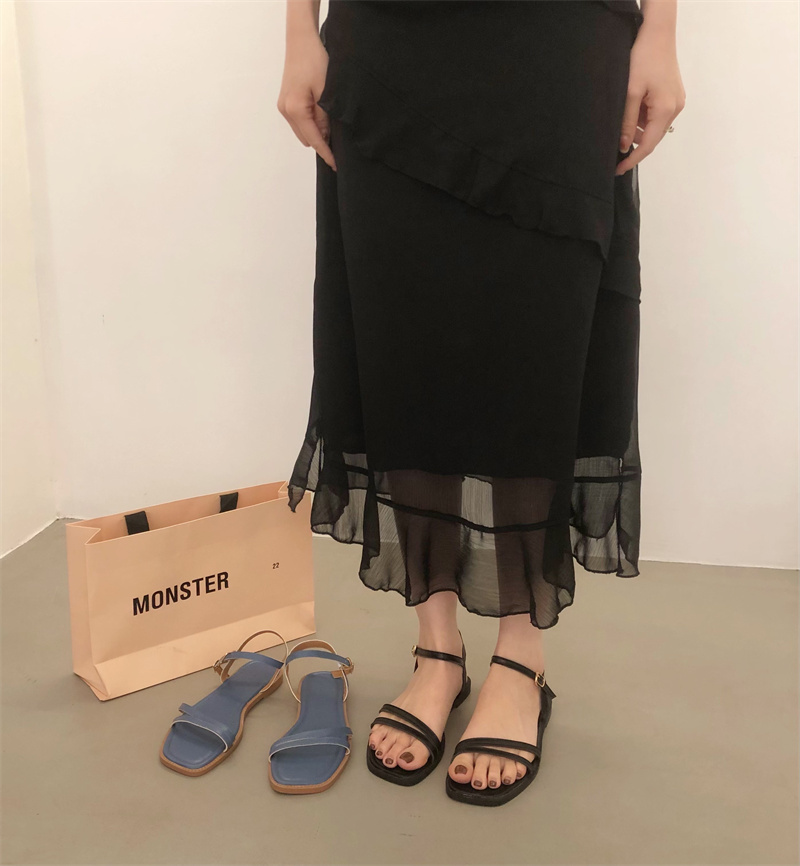 2024 Summer New Genuine Leather Low Heel Sandals Women Korean Style Open Toe Fairy Purple Flat Roman Shoes