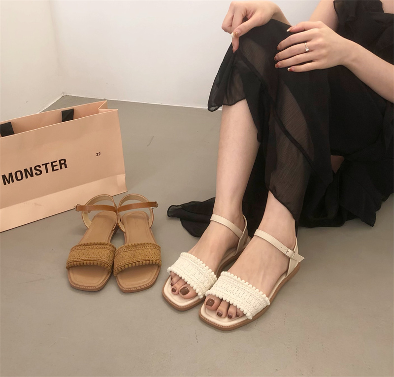Fengda Women’s Flat One-Strap Sandals 2024 Summer New Bohemian Comfortable Casual Open-Toe Slides