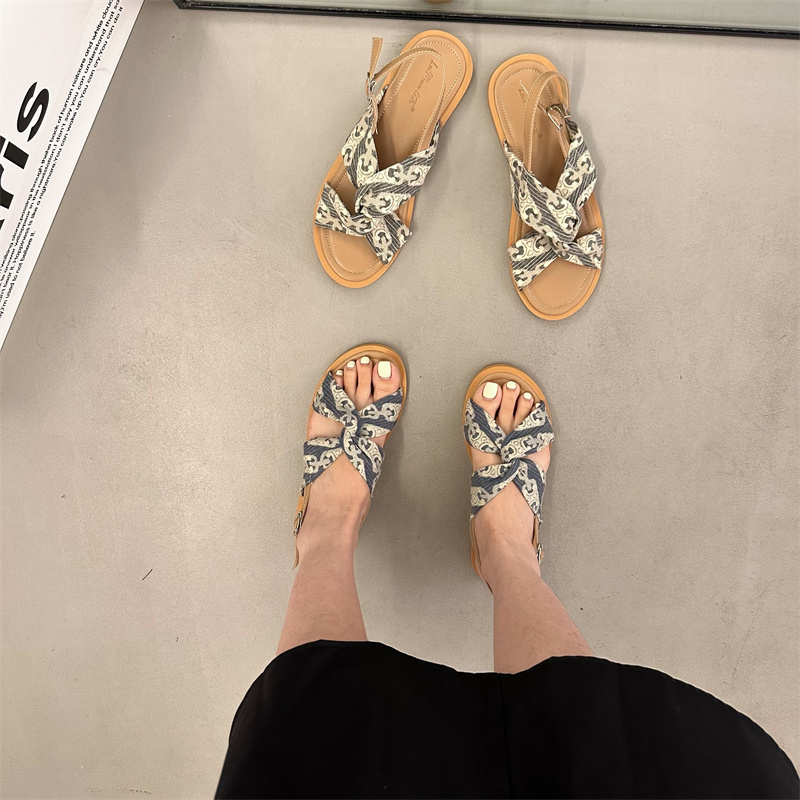 Fashion Tribe Roman Flat Sandals for Women Fairy Style 2025 Spring Summer New Arrival French One-Strap Soft Sole