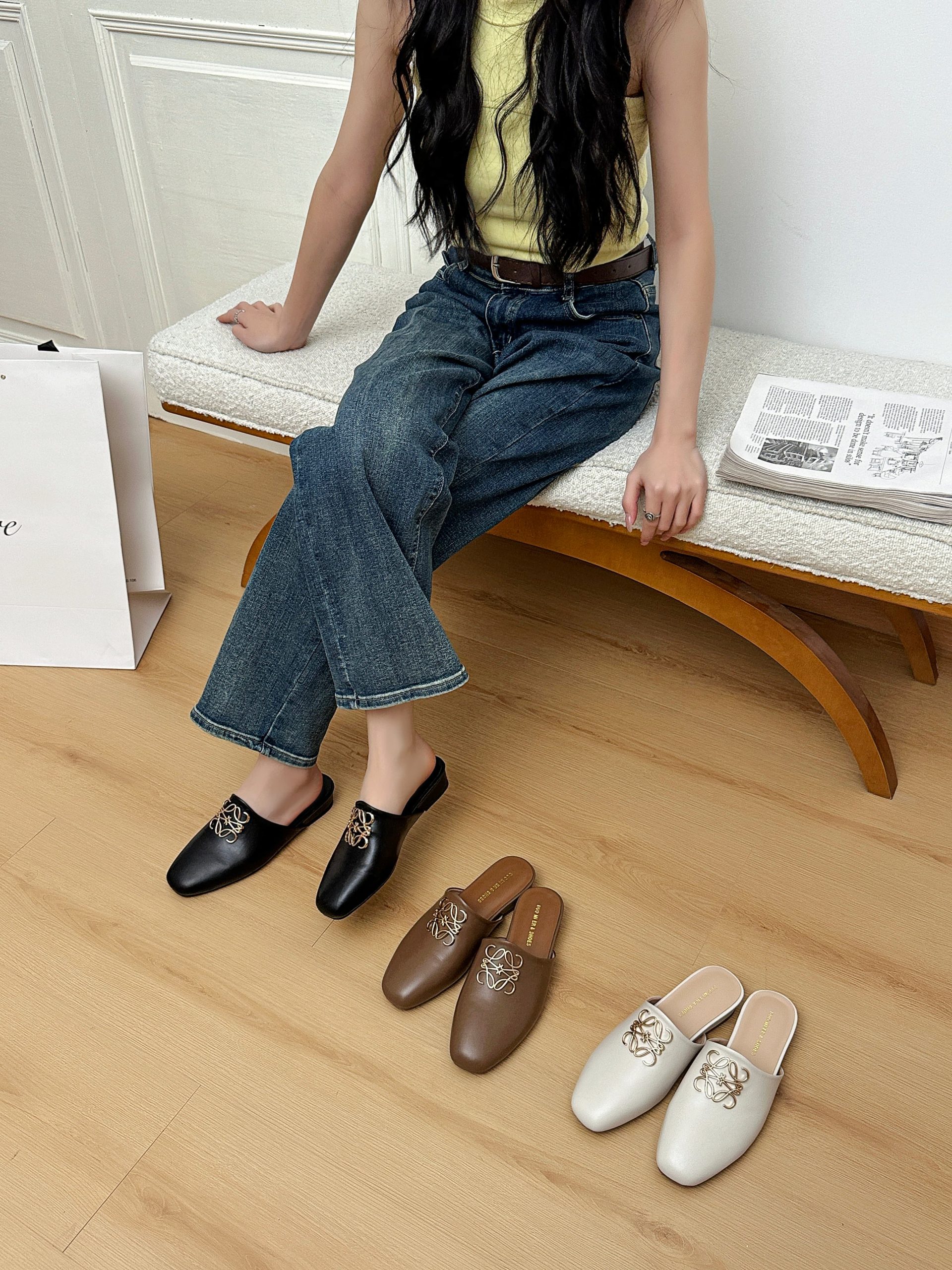 Dumier 2026 Spring New Women’s Square Toe Flat Slippers – Casual PU Lining Rubber Sole Anti-Slip