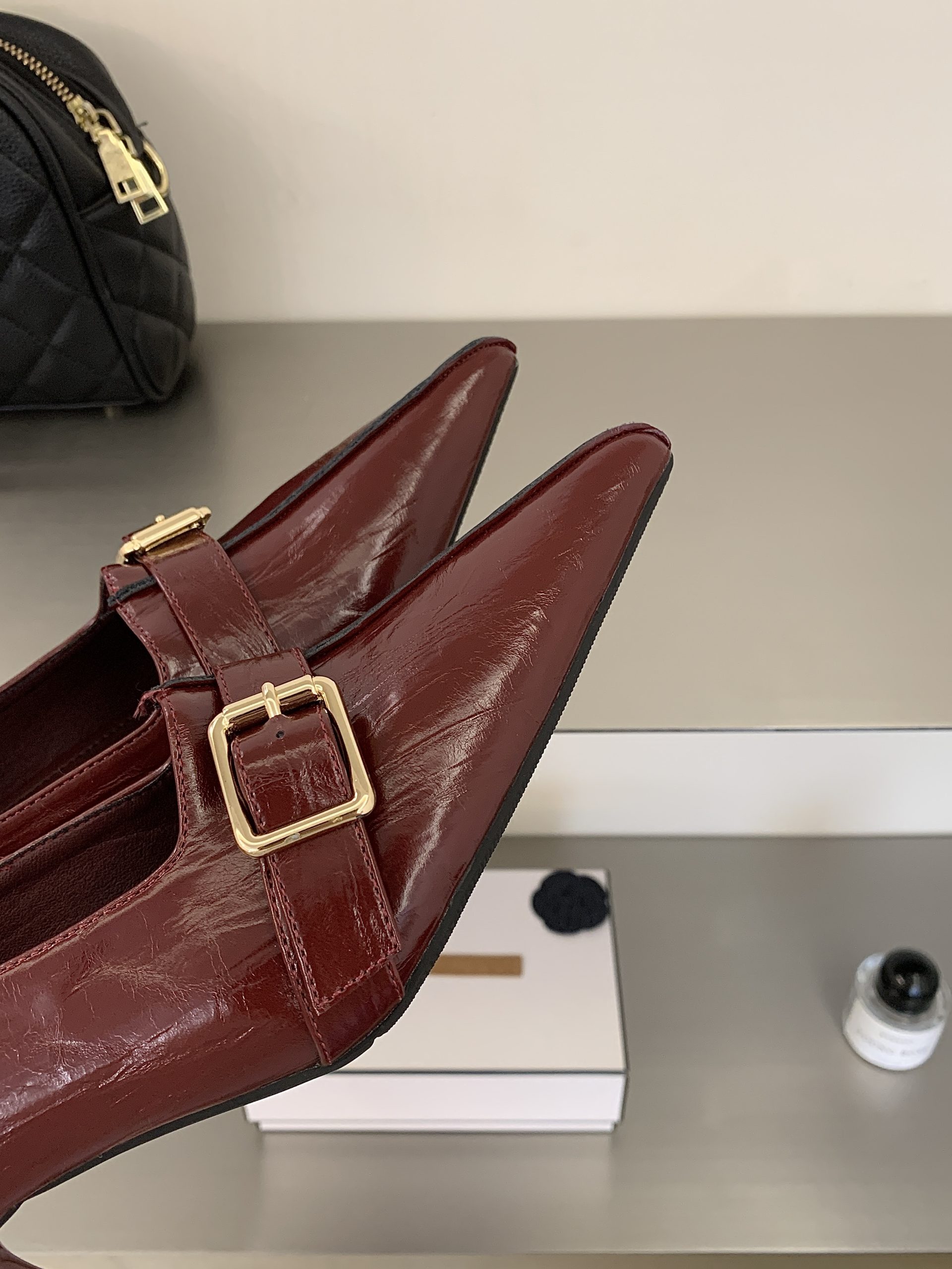 2026 New Pointed Toe Shallow Slip-On High Heel Women’s Shoes with Ankle Strap PU Leather Comfortable Office Flats